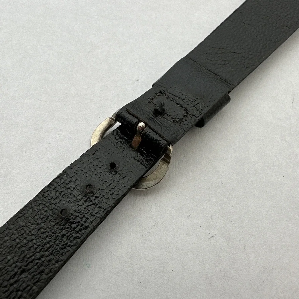 Caravelle Vintage Black Leather Watch Strap Silver Tone Buckle Replacement Band